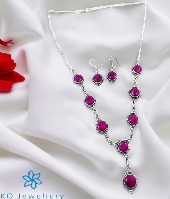 The Silver Gemstone Necklace & Earrings (Pink)