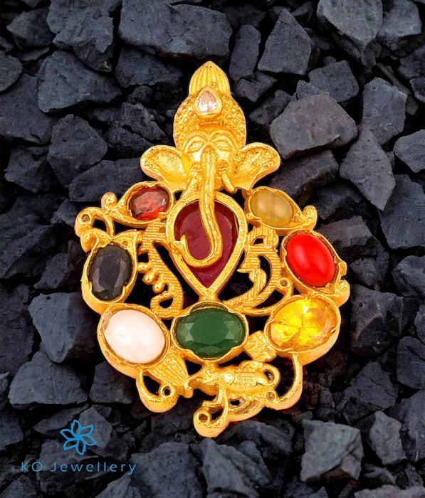 The Kapila Silver Navarathna Ganesha Pendant