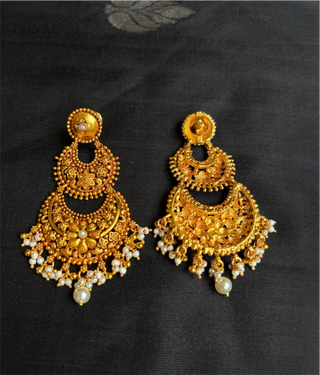 The Prisha Silver Pearl Floral Chandbali Earrings