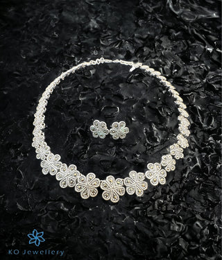 The Clora Floral Silver Marcasite Necklace & Earrings