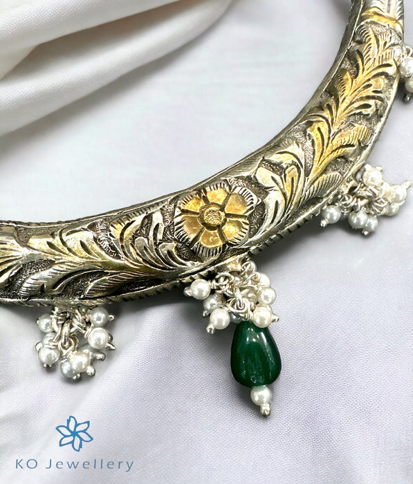 The Ishanvi Silver Antique Hasli Two Tone Necklace