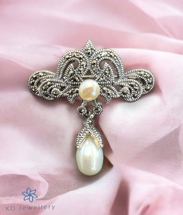 The Victorian Marcasite Pearl Silver Brooch