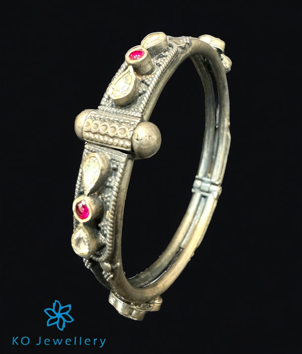 The Zane Silver Antique Openable Polki Bracelet (Size 2.4)
