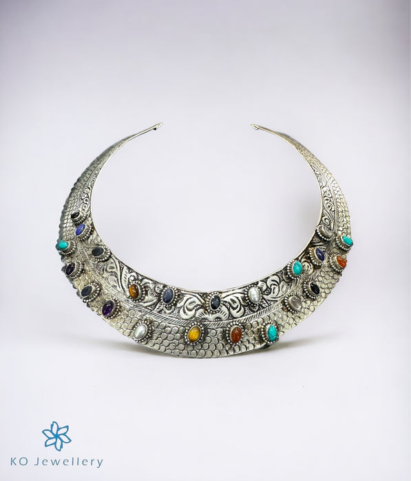 The Multi Gemstone Silver Antique Hasli Necklace