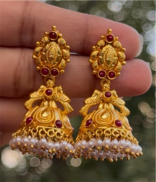 The Navya Silver Jhumki (Red)