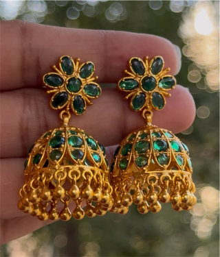 The Abhiri Silver Green Kemp Jhumka