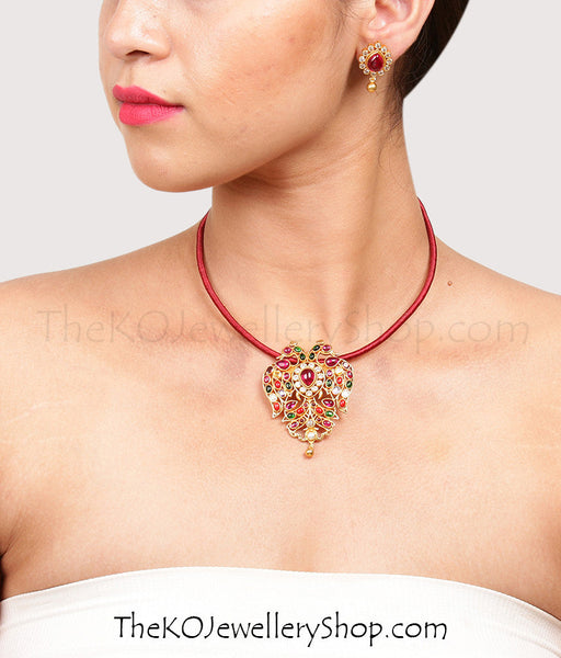 Shop online for women’s gold plated silver navratna pendant set