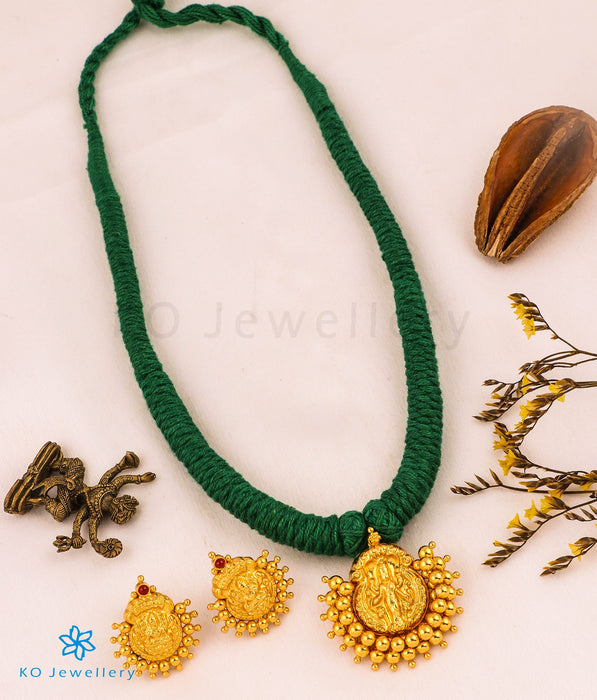 The Ameya Silver Lakshmi Thread Necklace (Green)