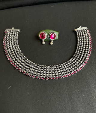 The Ratnajala Silver Kempu Necklace (Oxidised)