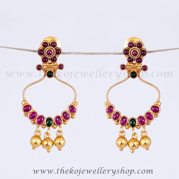 Red stone gold plated ear drops