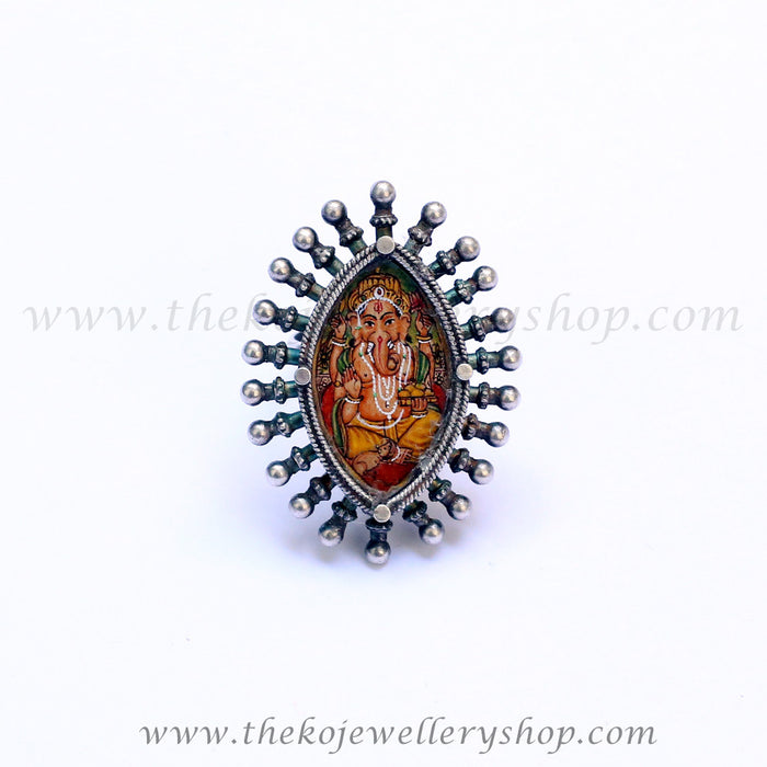Hand crafted silver Ganesha ring shop online