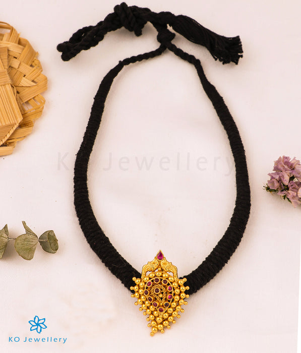 The Amravana Silver Paisley Thread Necklace (Black)