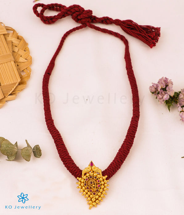 The Amravana Silver Paisley Thread Necklace (Maroon)