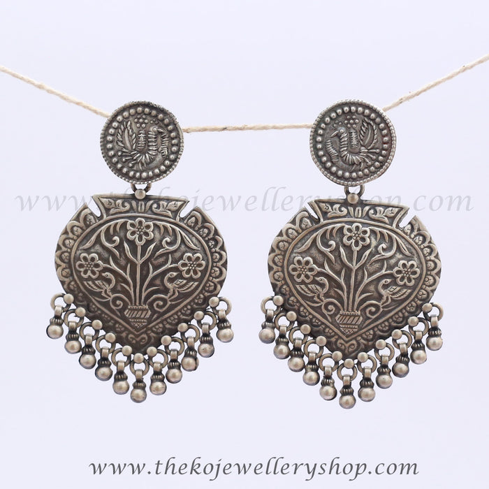 The Akanksha Antique-Silver Peacock Earrings