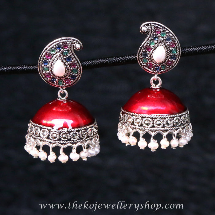 Hand crafted silver jhumkas mango shaped studs buy online 