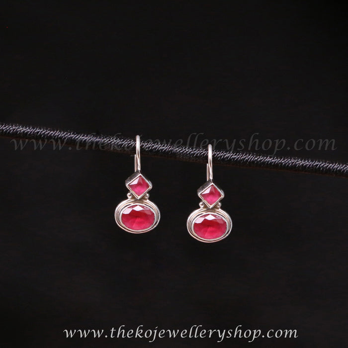 red earring with safety hook silver sterling