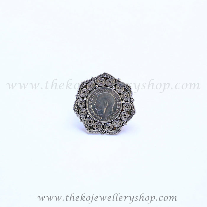 beautifully patterned silver coin ring buy online