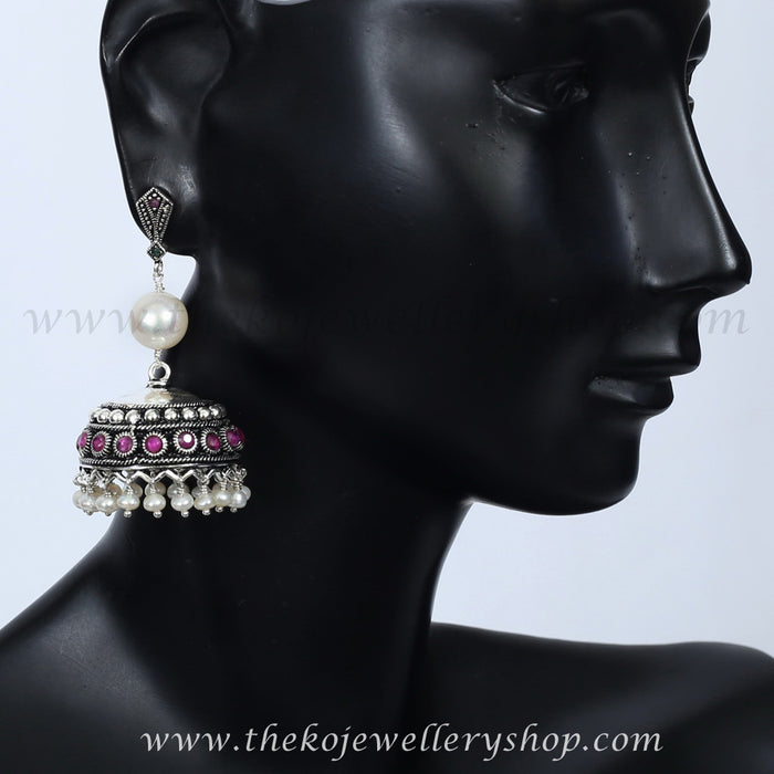 Pure sterling silver pearl jewelry jhumka 