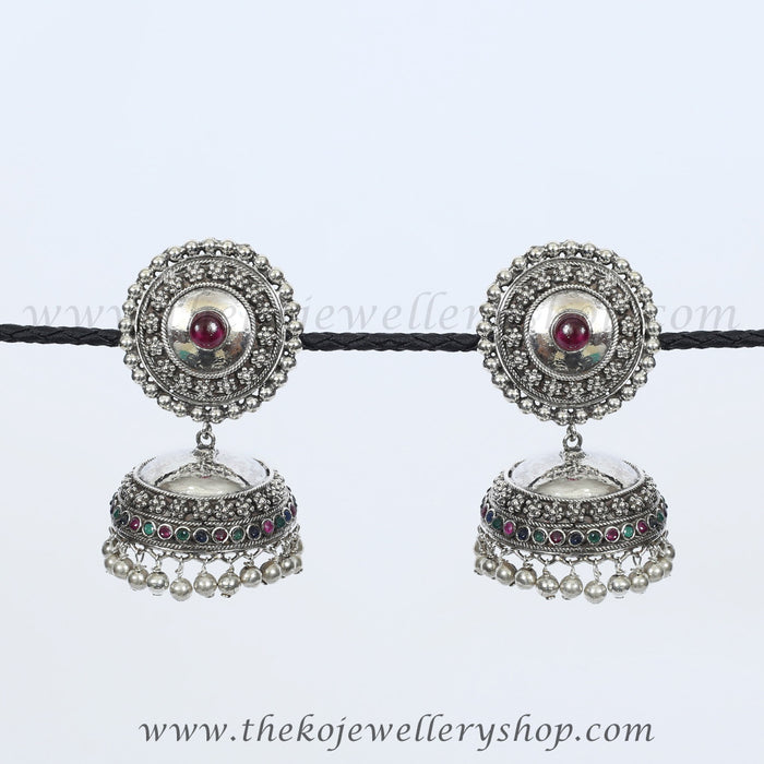 Bridal collection red silver jhumka shop online