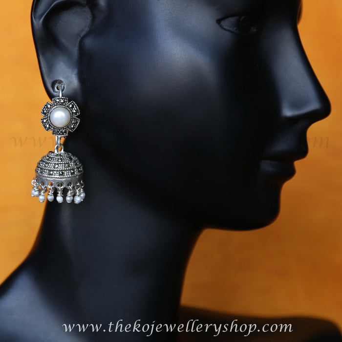 Buy online silver pearl jhumka for women