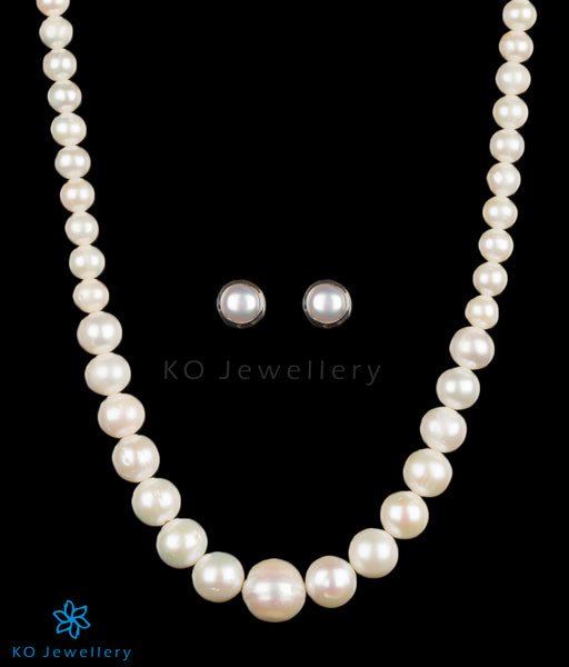 Pearl silver long necklace designs India