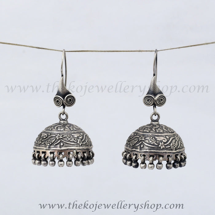 silver jhumka with hook online shopping