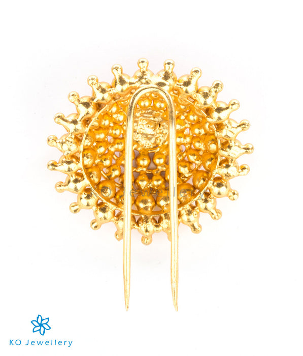Small and elegant kempu studded temple jewellery hair pin