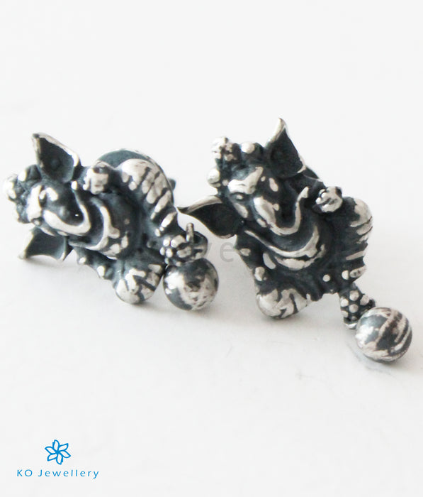 The Mandaka Silver Ganesha Ear-studs (Oxidised)