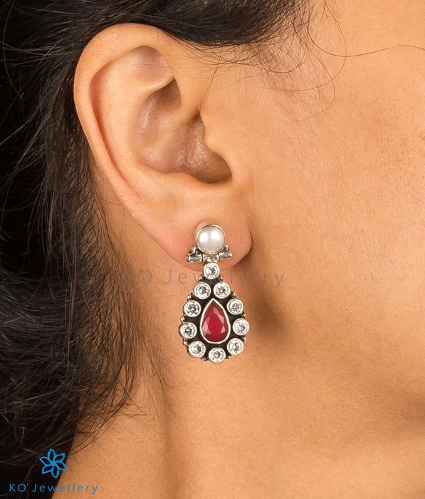 The Prateek Silver Gemstone Earring(Red)