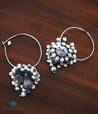 The Varitra Silver Bali Jhumka Pearl (Oxidised)