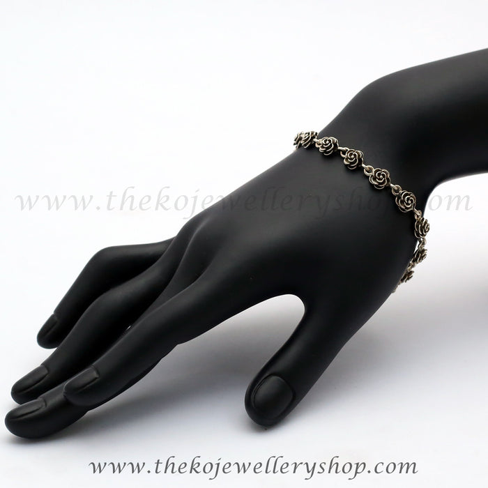silver rose pattern bracelet office wear low priced