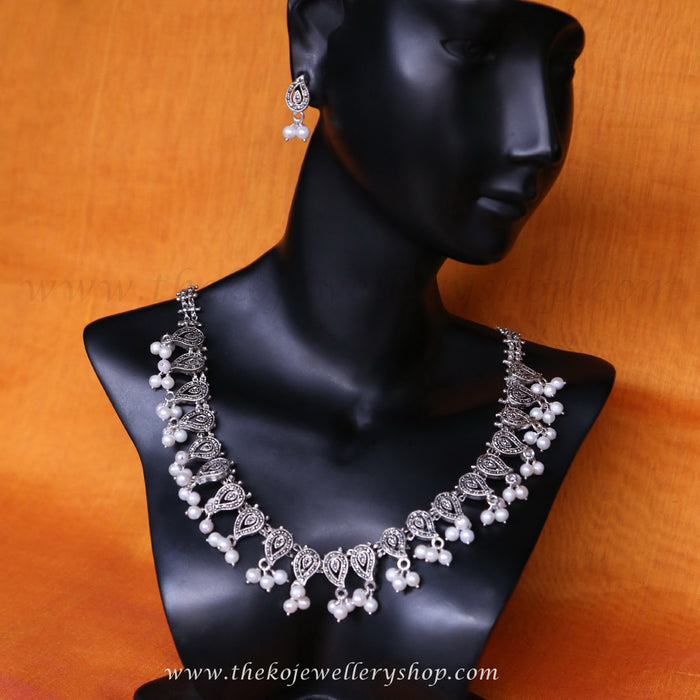 silver pearl necklace set matching earrings online shopping india