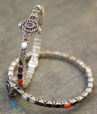 The Vidvat Silver Navaratna Bracelet (Oxidised/Size 2.2/2.4/2.6/2.8)