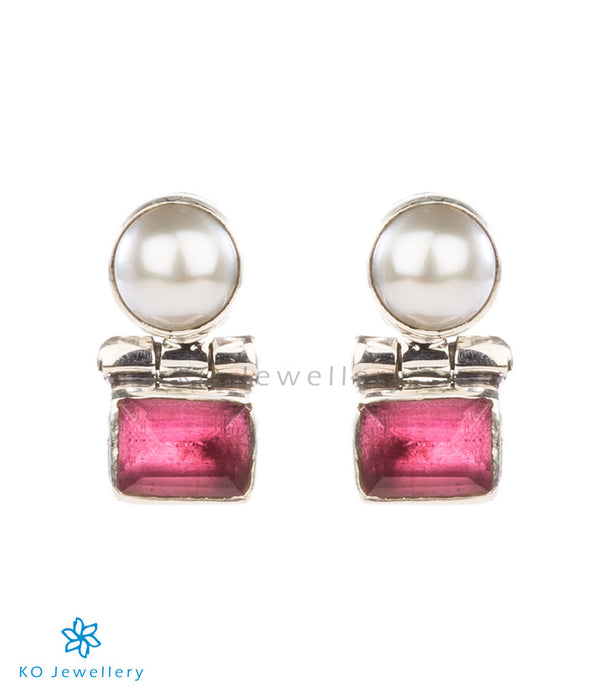 The Parth Silver Earstuds(Red)
