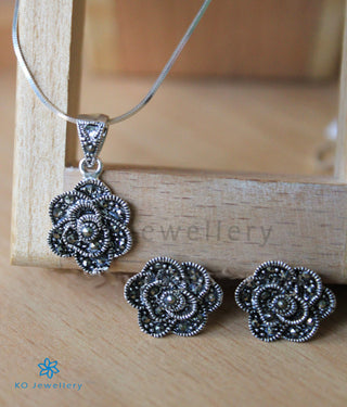 The Rose Silver Marcasite Pendant Set