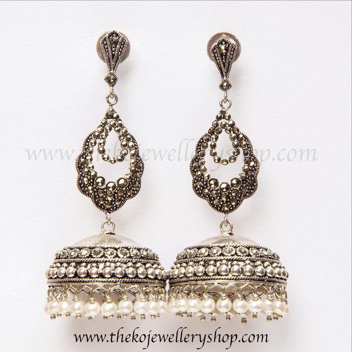 big size lightweight hand crafted silver jhumka shop online