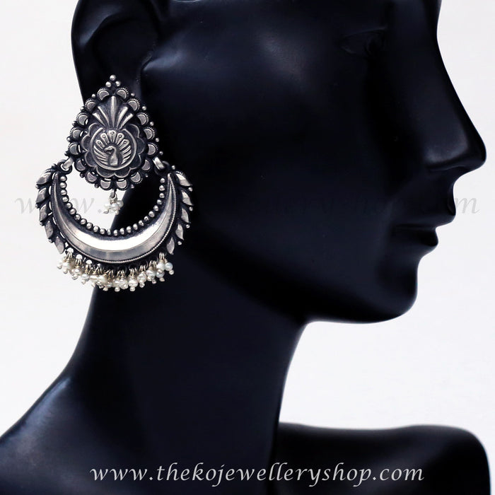 The Mukthangi Silver Peacock Earrings