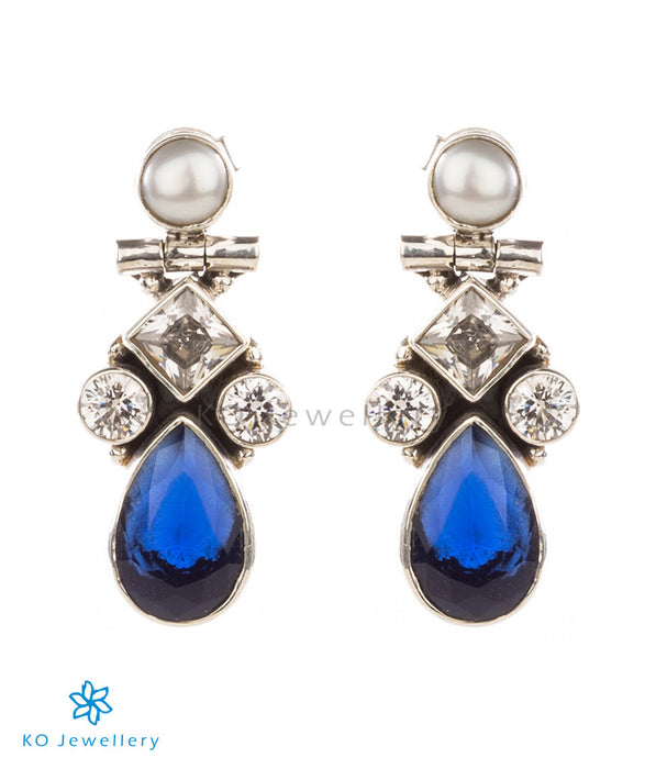 The Poorna Silver Gemstone Earrings(Blue)