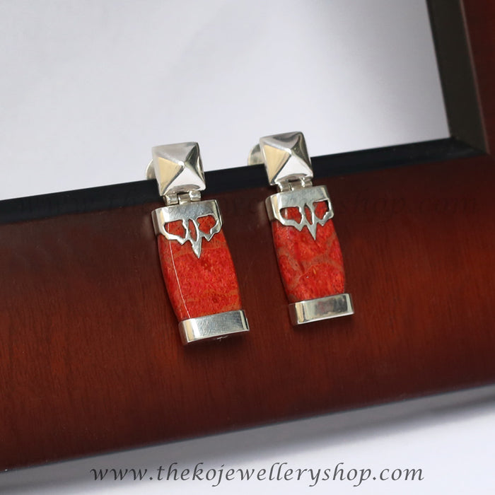 The Renee Red Silver Ear-studs