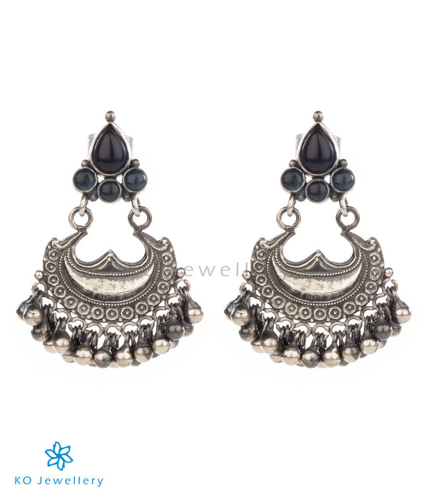 Blue kempu and oxidised silver temple jewellery earrings