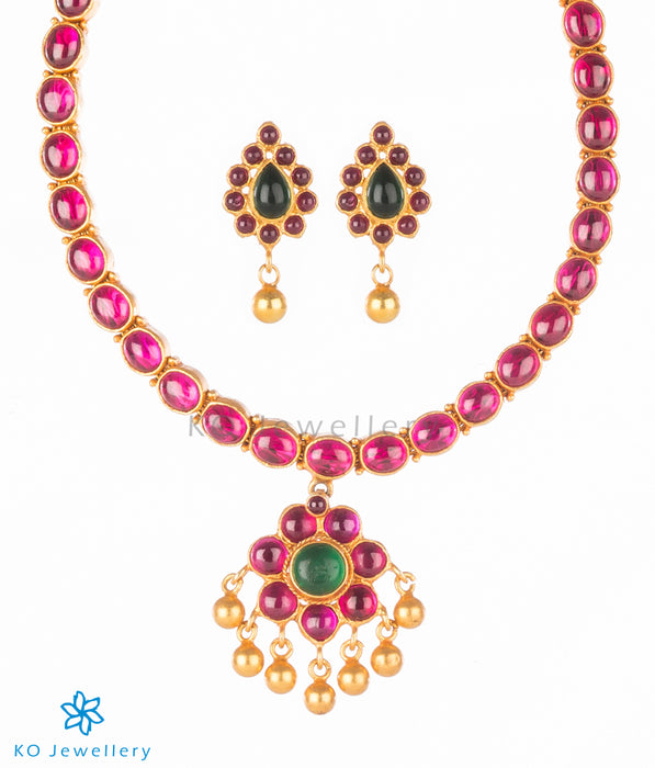 South Indian temple jewellery kempu stone necklace
