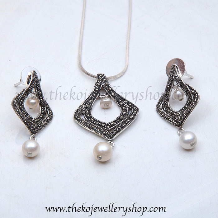 Online shopping pure silver marcasite Pendant Set for women