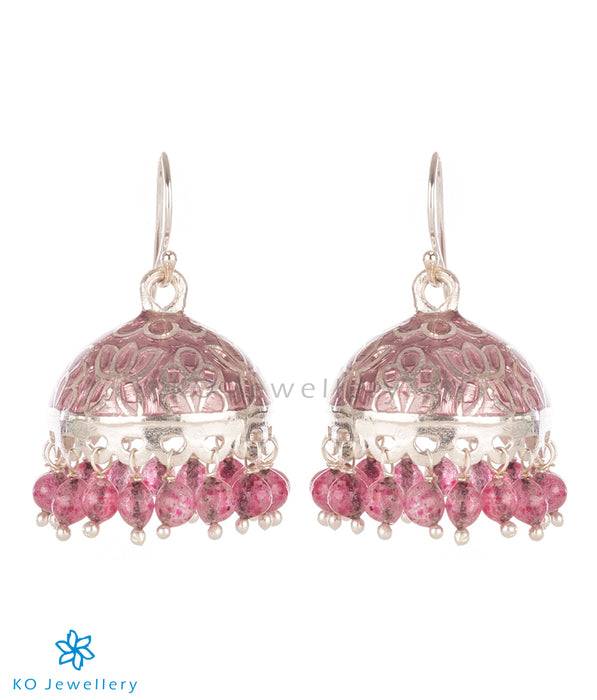 The Gulabi Silver Pink Enamel Jhumka - KO Jewellery