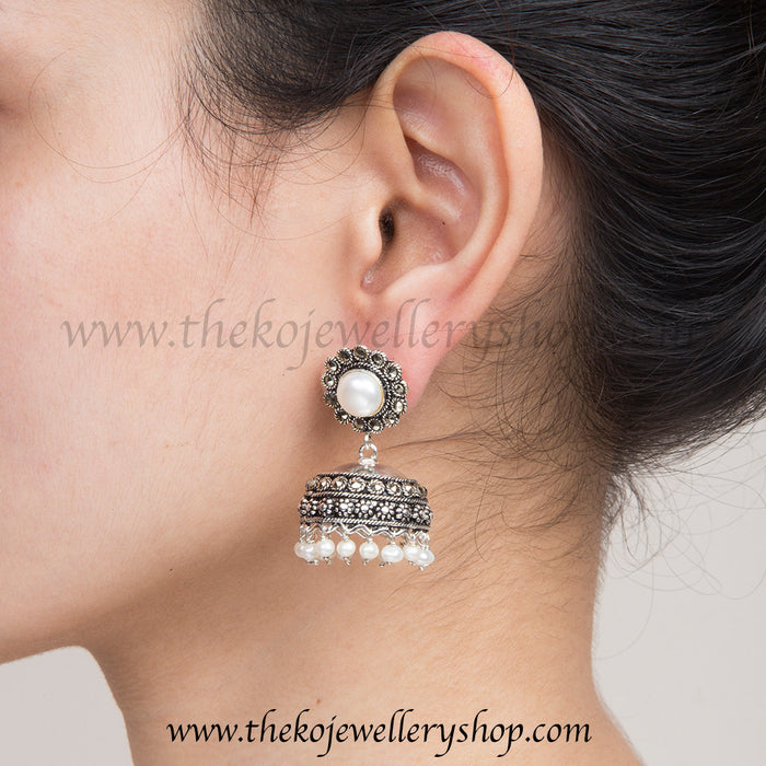 new collection silver pearl jhumka for women shop online