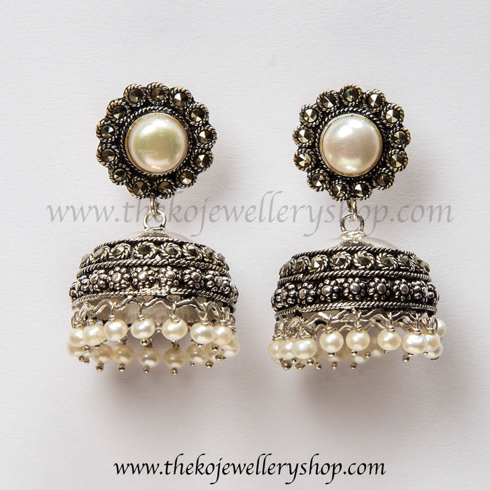Shop online for women’s pearl silver  jhumka jewellery