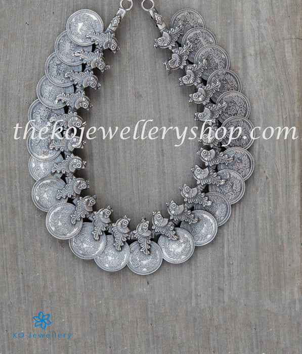 The Medhavin Antique Silver Coin Necklace(oxidised)