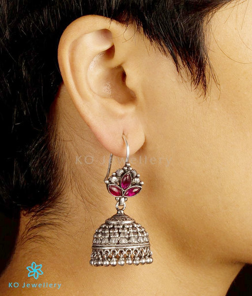 Handcrafted silver temple jewellery jhumkas