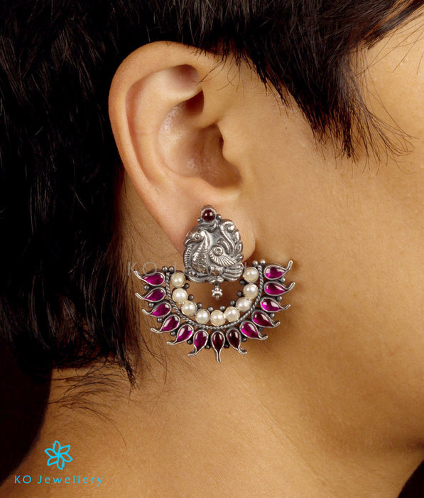 The Mayil Silver Peacock Earrings(Oxidised)