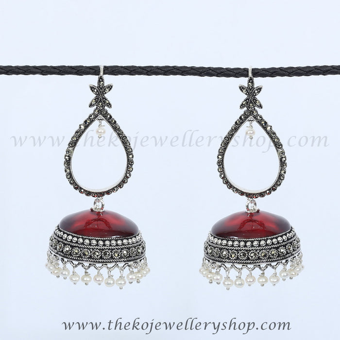Red silver jhumka casual/office wear shop online
