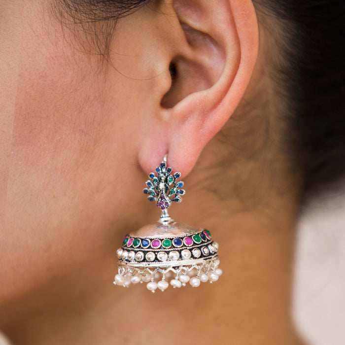 Elegant silver peacock style earrings buy online 